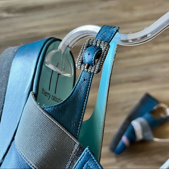 Thierry Rabotin Blue Almond Wedge Striped Sandal Heels - Picture 7 of 8